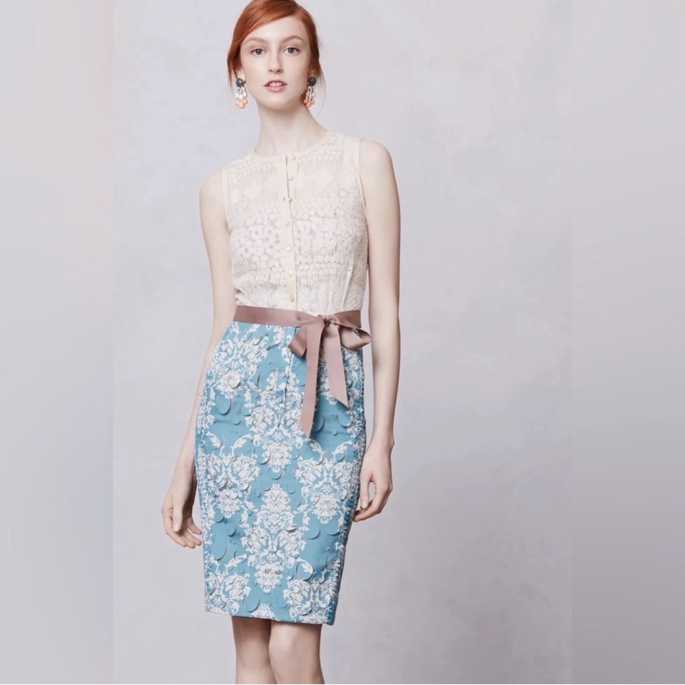 Beguile by Byron Lars Sleeveless Knee Length Dress, Ivory & Blue